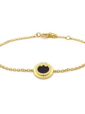 TIFFANY&Co. TTWO Circle Bracelet - 18K Yellow Gold Diamond Black Onyx Bracelet